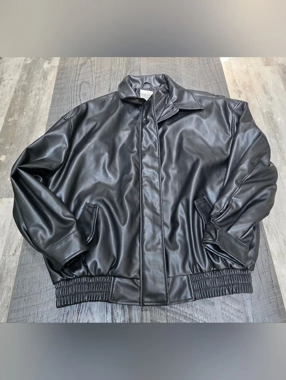 Birch & Stone Women Black Faux Leather Bomber Jacket (Sz:M)